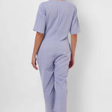 Front Twist Knot Blue Cotton Jumpsuit - Western Era Jumpsuits for women