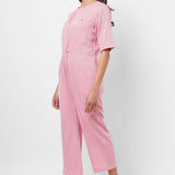 Front Twist Knot Pink Cotton Jumpsuit - Western Era Jumpsuits for women