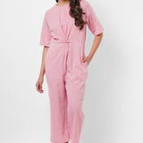 Front Twist Knot Pink Cotton Jumpsuit - Western Era Jumpsuits for women