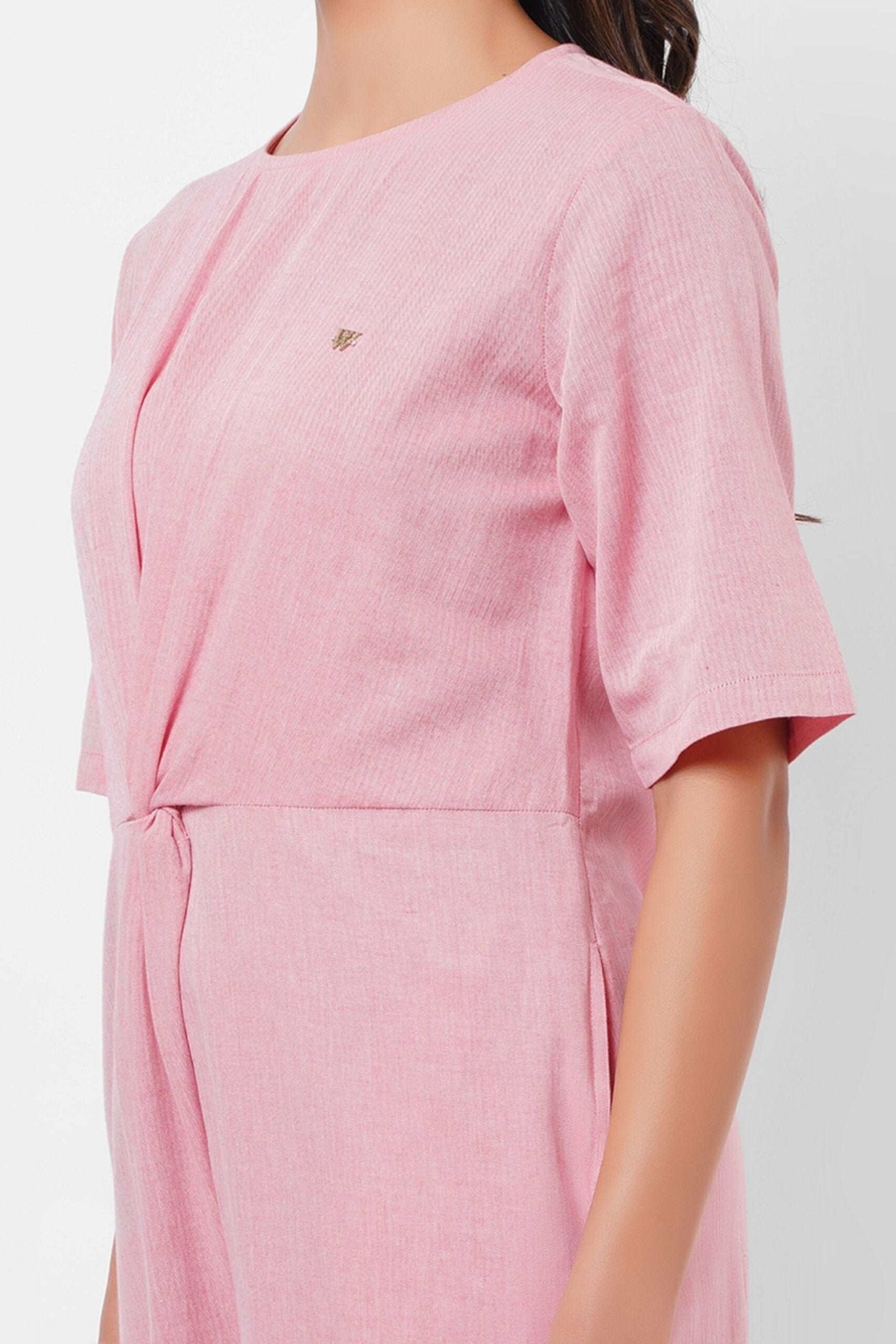 Front Twist Knot Pink Cotton Jumpsuit - Western Era Jumpsuits for women