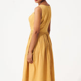 Gold Cotton Corset Dress with Gathers - Western Era Dresses for women