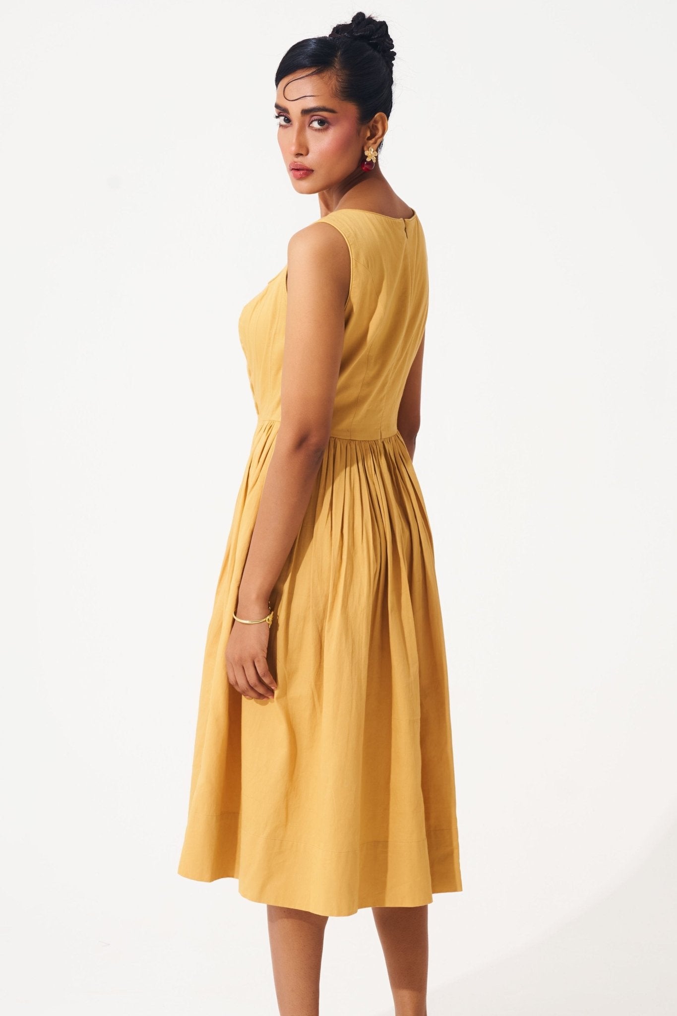 Gold Cotton Corset Dress with Gathers - Western Era Dresses for women