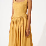 Gold Cotton Corset Dress with Gathers - Western Era Dresses for women
