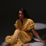 Golden Ruffled Crop Top With Pleated Pant Co - ord Set - Western Era Cordset for women