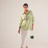 Green Collar Embroidered Oversized Shirt - Western Era Tops for women