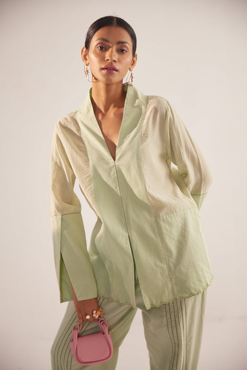 Green Bottom Embroidery Cotton Shirt
