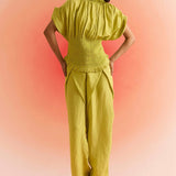 Green Smocked Top with Pleated Sleeves and Smocked Neck - Western Era Tops for women