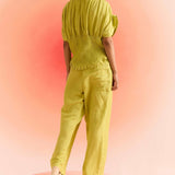 Green Smocked Top with Pleated Sleeves and Smocked Neck - Western Era Tops for women
