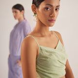 Green Strappy Overlap Crop Top With Front Pleates - Western Era Tops for women
