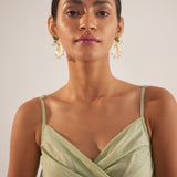 Green Strappy Overlap Crop Top With Front Pleates - Western Era Tops for women