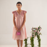 High End Event Wear Peach Circle Embroidered Collar Flowy Dress With Spaghetti - Western Era Dresses for women