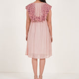 High End Event Wear Peach Circle Embroidered Collar Flowy Dress With Spaghetti - Western Era Dresses for women