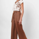 High - Waist Wide - Leg Cotton Trousers with Side Button Detail - Western Era trousers for women