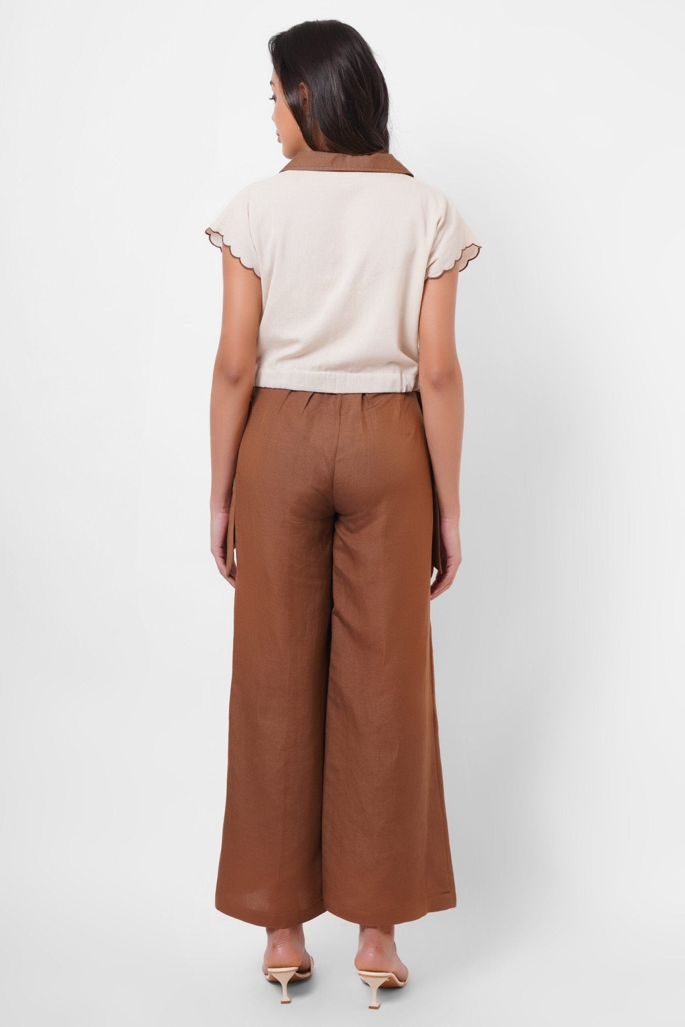 High - Waist Wide - Leg Cotton Trousers with Side Button Detail - Western Era trousers for women