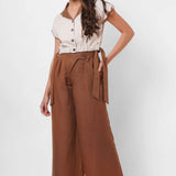 High - Waist Wide - Leg Cotton Trousers with Side Button Detail - Western Era trousers for women