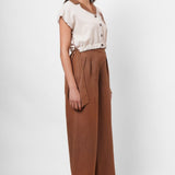 High - Waist Wide - Leg Cotton Trousers with Side Button Detail - Western Era trousers for women
