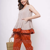 Ikat Print Orange Trousers - Western Era Bottoms for women