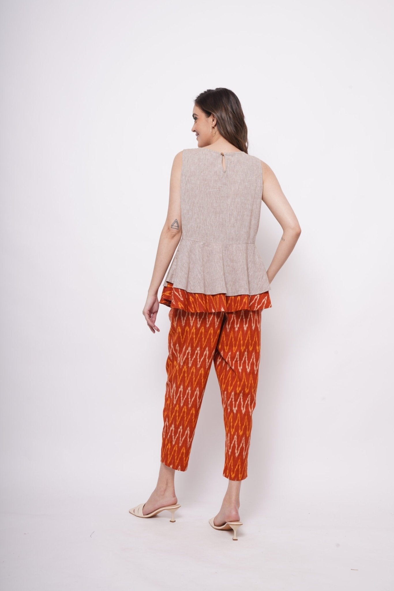 Ikat Print Orange Trousers - Western Era Bottoms for women