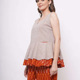 Ikat Print Orange Trousers - Western Era Bottoms for women