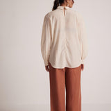 Ivory White Collar Top With Zari Embroidered Skyline On Front - Western Era Embroidery for women
