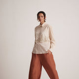 Ivory White Collar Top With Zari Embroidered Skyline On Front - Western Era Embroidery for women