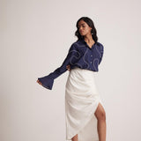 Ivory White Draped Skirt with Side Slit and Back Elastic - Western Era Bottoms for women