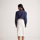 Ivory White Rayon Linen Skirt With Front Slit And Side Pocket - Western Era Bottoms for women