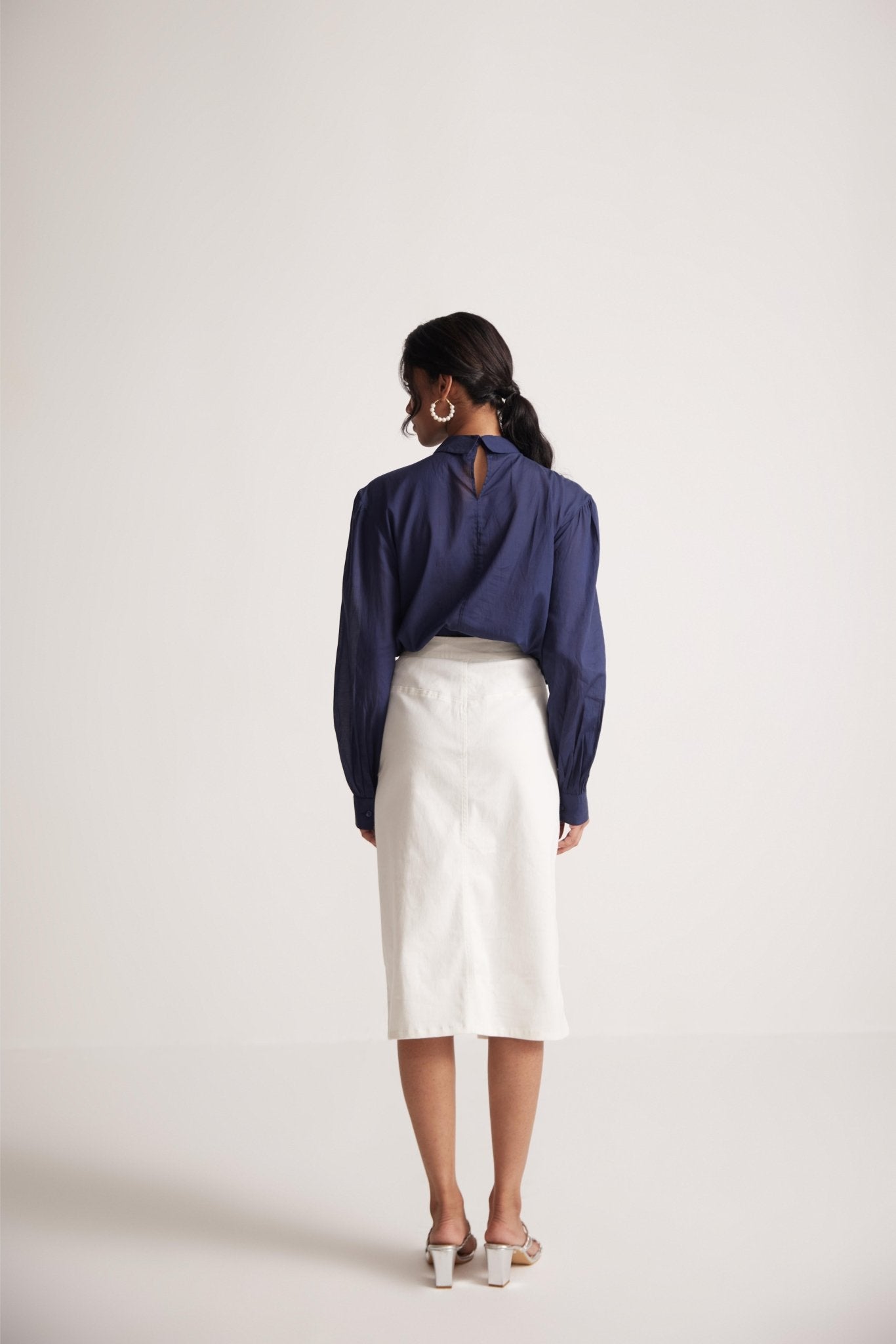 Ivory White Rayon Linen Skirt With Front Slit And Side Pocket - Western Era Bottoms for women