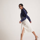 Ivory White Rayon Linen Skirt With Front Slit And Side Pocket - Western Era Bottoms for women