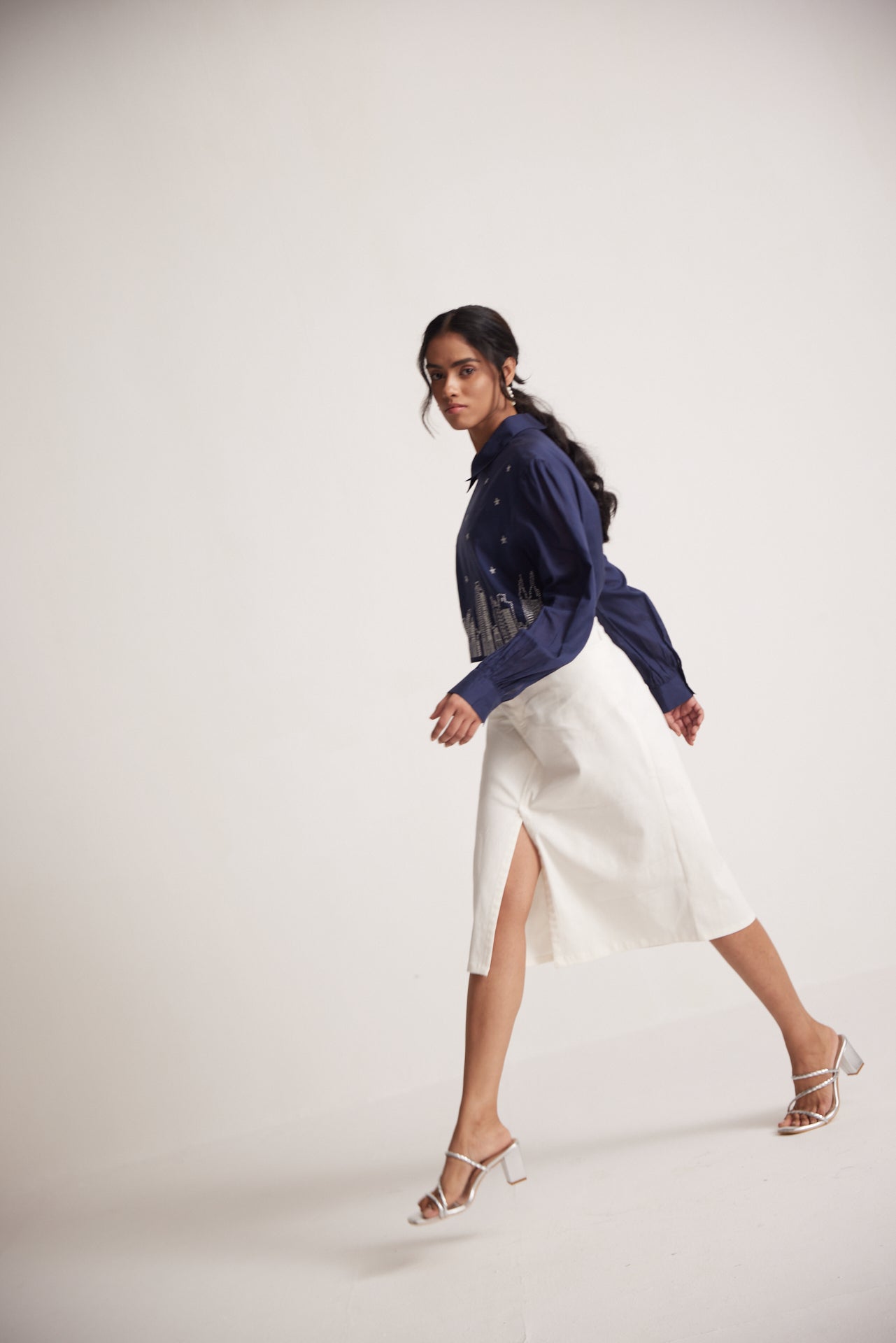 Ivory White Rayon Linen Skirt With Front Slit And Side Pocket - Western Era Bottoms for women