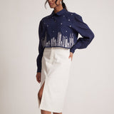 Ivory White Rayon Linen Skirt With Front Slit And Side Pocket - Western Era Bottoms for women
