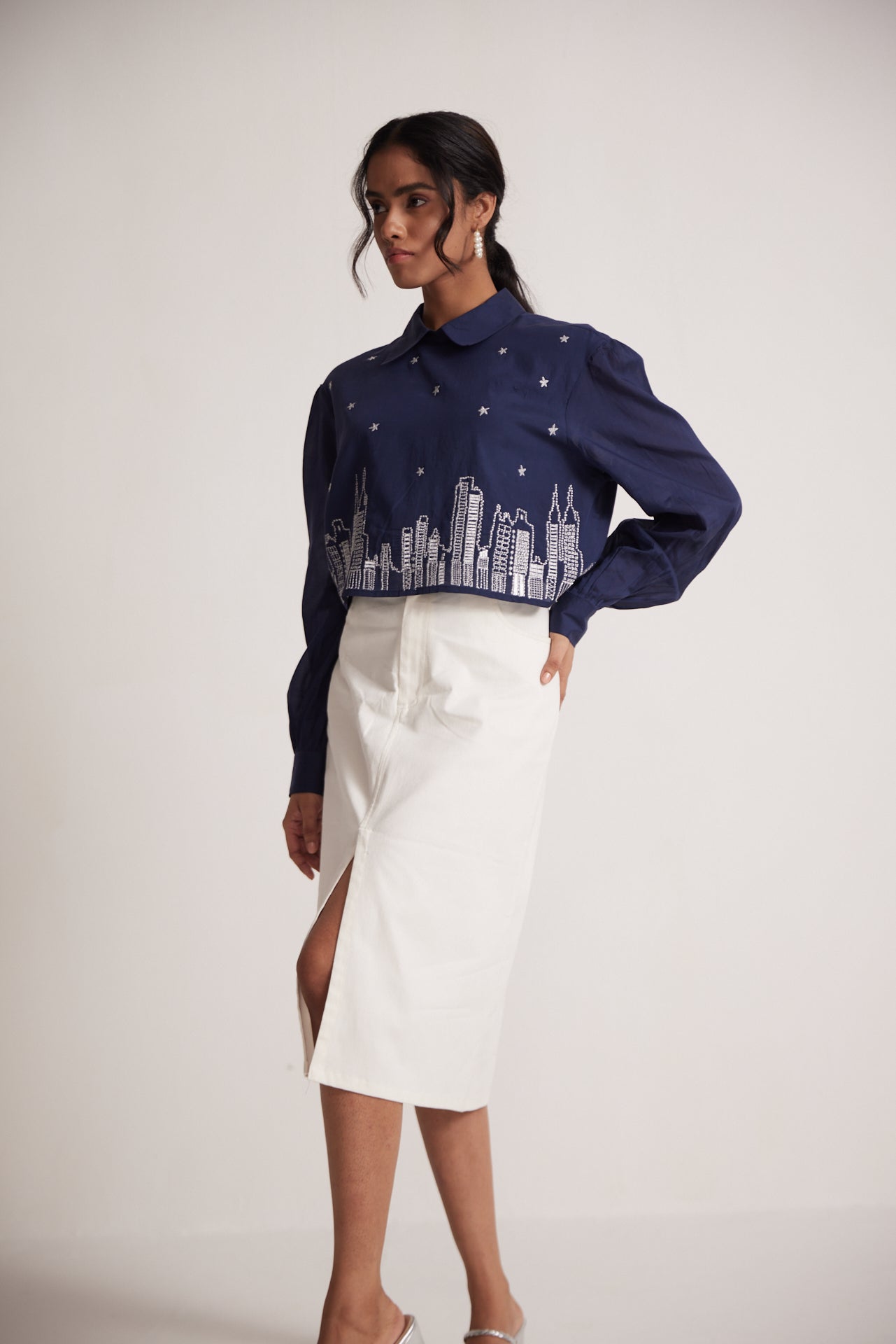 Ivory White Rayon Linen Skirt With Front Slit And Side Pocket - Western Era Bottoms for women