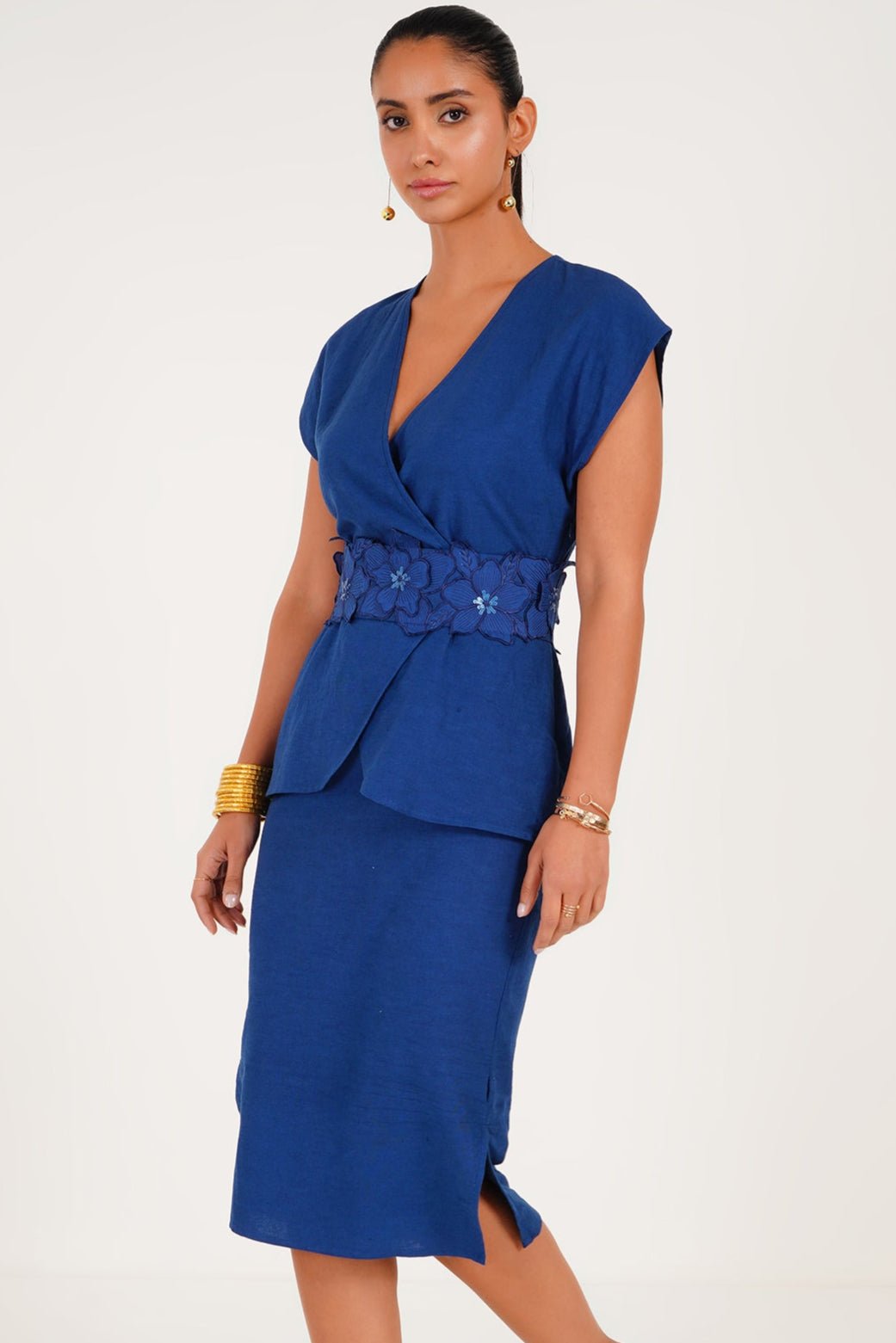 Knot Detail Midi Dress With Embellished Belt - Western Era Dresses for women
