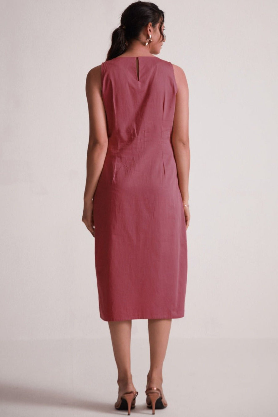 Maroon Mid Dress with Side Drape and Mother Pearls Embellished on The Front Yoke - Western Era Dresses for women