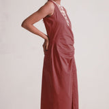 Maroon Mid Dress with Side Drape and Mother Pearls Embellished on The Front Yoke - Western Era Dresses for women