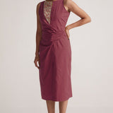 Maroon Mid Dress with Side Drape and Mother Pearls Embellished on The Front Yoke - Western Era Dresses for women