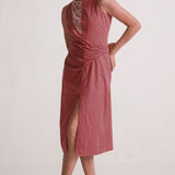 Maroon Mid Dress with Side Drape and Mother Pearls Embellished on The Front Yoke - Western Era Dresses for women