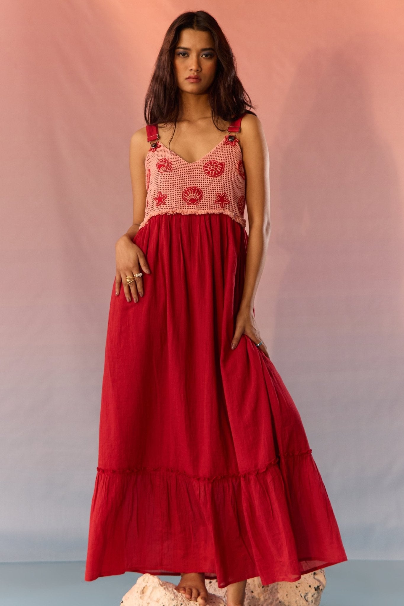 Mesh Maxi Dress with Applique work - Western Era Dresses for women