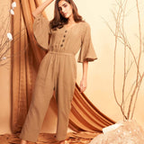 Mud Brown Flare Jumpsuit With Elasticated Waist - Western Era Jumpsuits for women