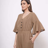 Mud Brown Flare Jumpsuit With Elasticated Waist - Western Era Jumpsuits for women