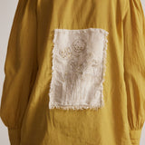 Mustard Cotton Shirt with Pleated Cuff and Zari Embroidered patch on Front and Back - Western Era Embroidery for women