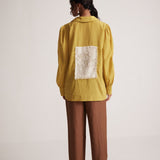 Mustard Cotton Shirt with Pleated Cuff and Zari Embroidered patch on Front and Back - Western Era Embroidery for women