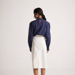 Navy Blue Collar Top With Zari Embroidered Skyline On Front - Western Era Tops for women