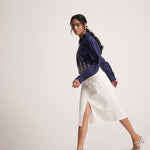 Navy Blue Collar Top With Zari Embroidered Skyline On Front - Western Era Tops for women