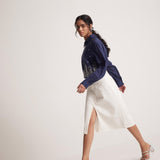 Navy Blue Collar Top With Zari Embroidered Skyline On Front - Western Era Tops for women