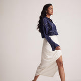 Navy Blue Oversized Cotton Shirt With Front Dori Embroidery - Western Era Embroidery for women