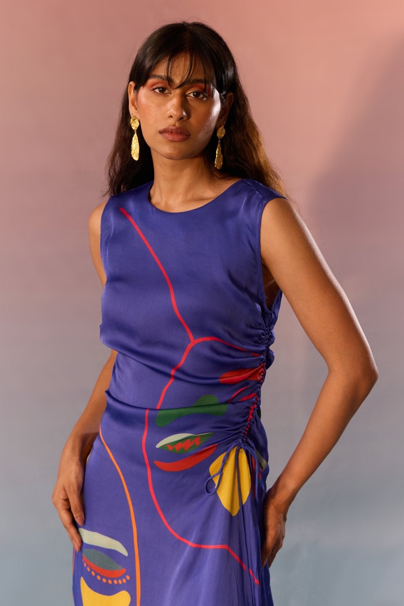 Navy Yin Yang Face Print Dress - Western Era Dresses for women
