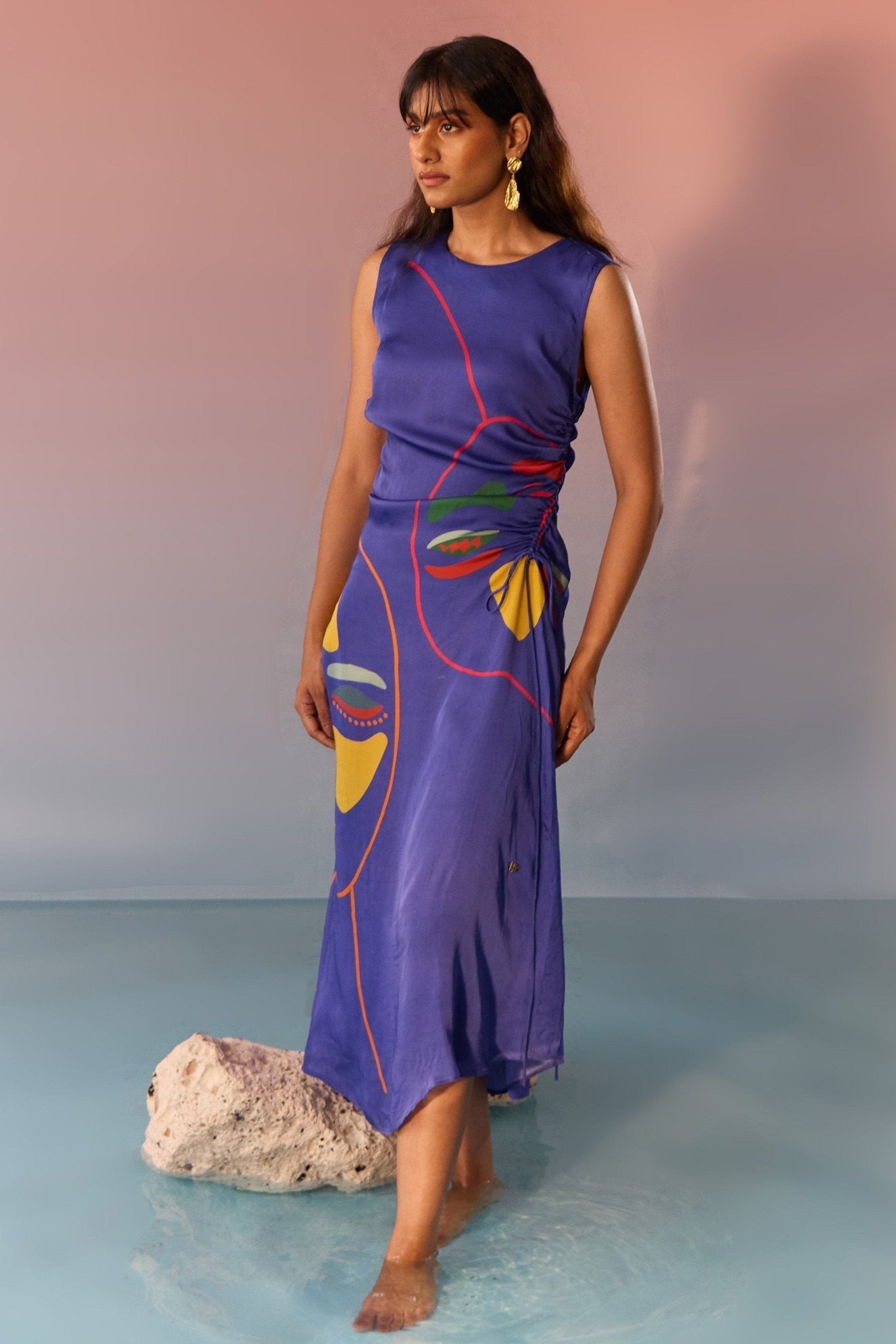 Navy Yin Yang Face Print Dress - Western Era Dresses for women