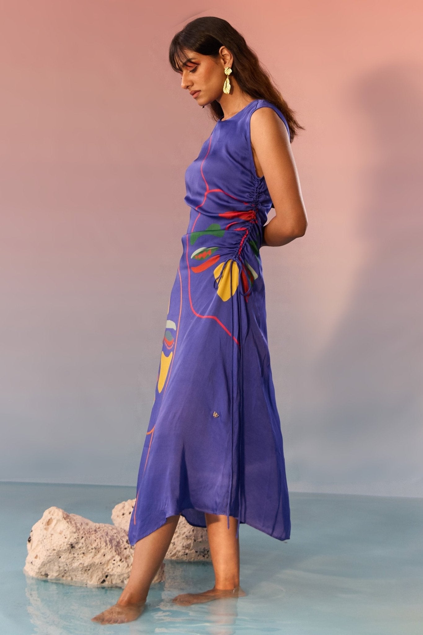 Navy Yin Yang Face Print Dress - Western Era Dresses for women