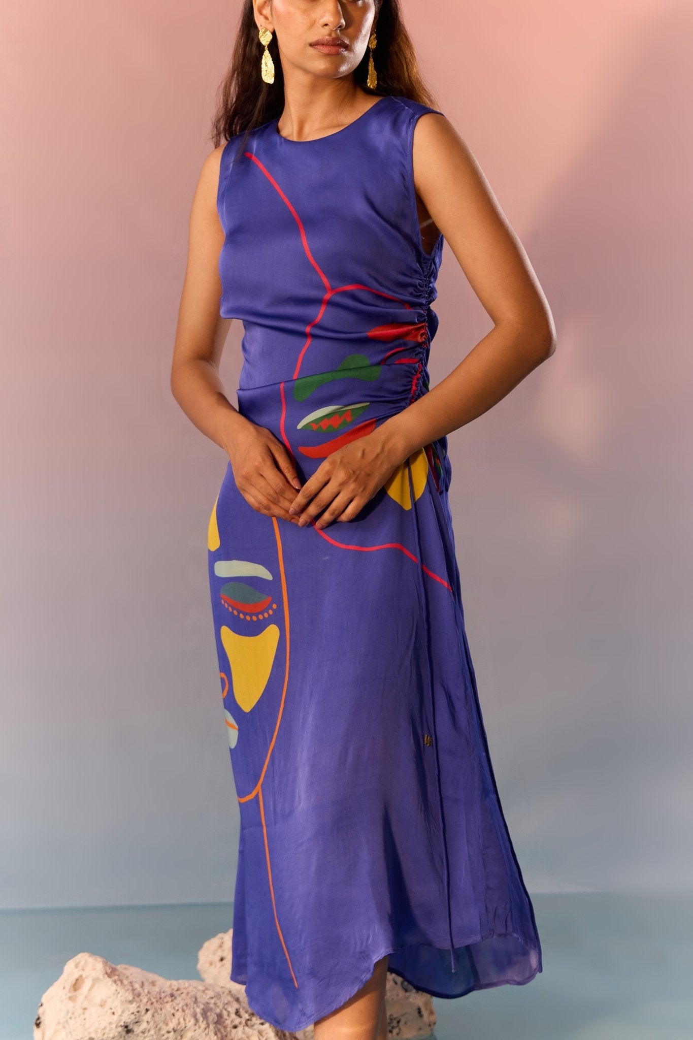 Navy Yin Yang Face Print Dress - Western Era Dresses for women